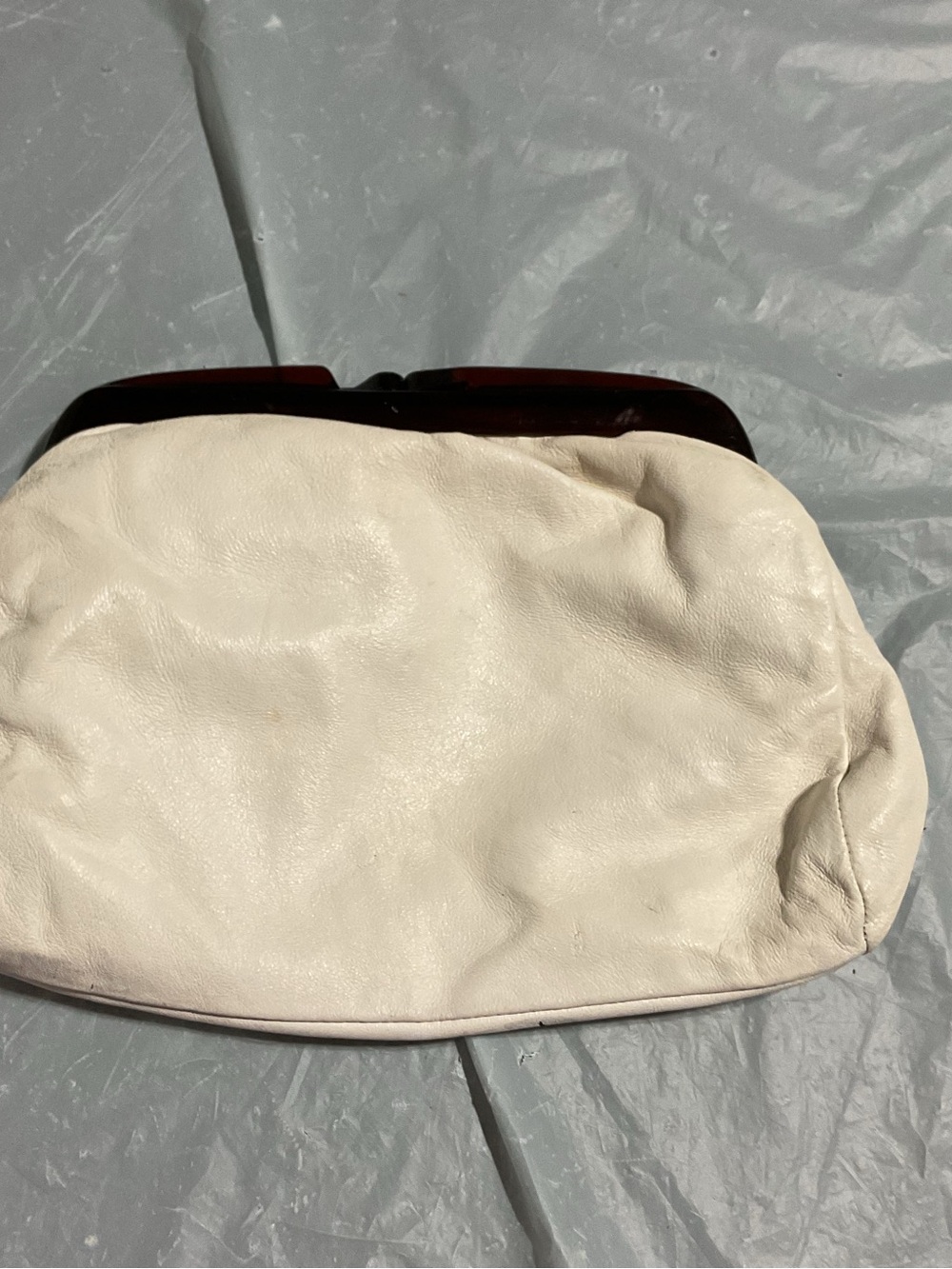 Cream Leather Frame Clutch with Tortoiseshell Accent